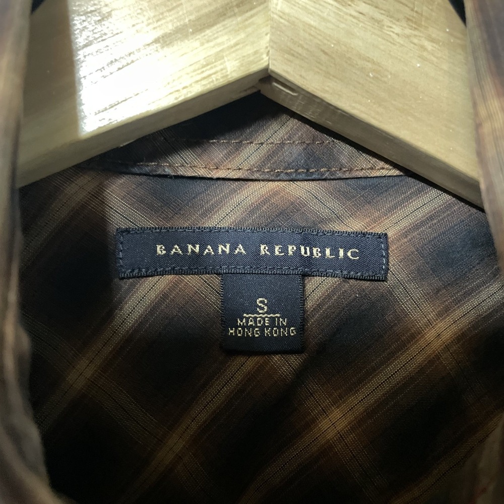 Banana Republic Shirt Mens S Brown Plaid Pearl Snap Western Long Sleeve Slim Fit - Picture 4 of 7